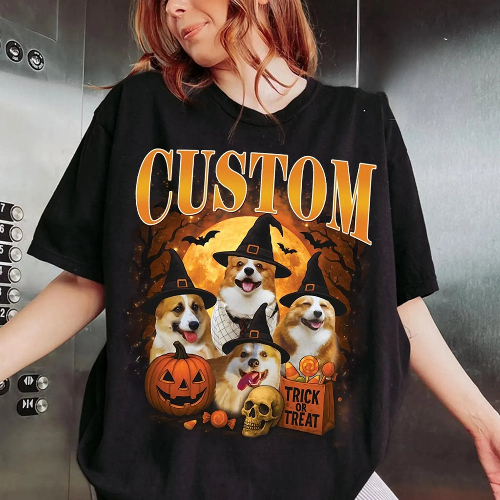  Custom Bootleg Halloween Shirt, Dog Bootleg T-Shirt Sweatshirt Hoodie with Wizard Hat