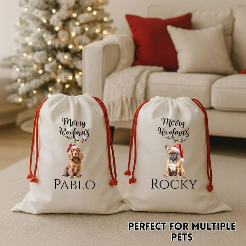 Personalized Dog Santa Sack, Merry Woofmas Canvas Gift Bag
