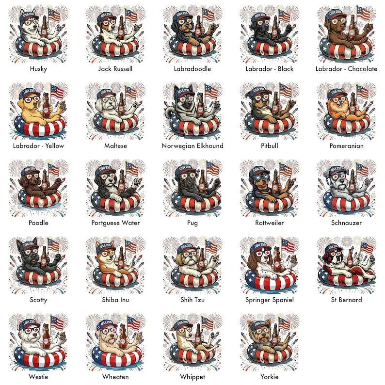 Custom Dog Breed Patriotic Dogs 4th of July Dog T-Shirts, USA Flag, Fireworks, America 250