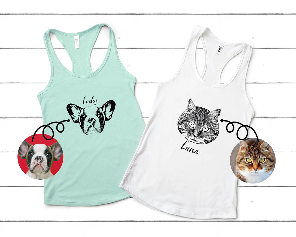 Personalized Pet Portrait Tank Top, Pet Gifts, Gift for Dog Mom, Custom Dog Portrait Shirt