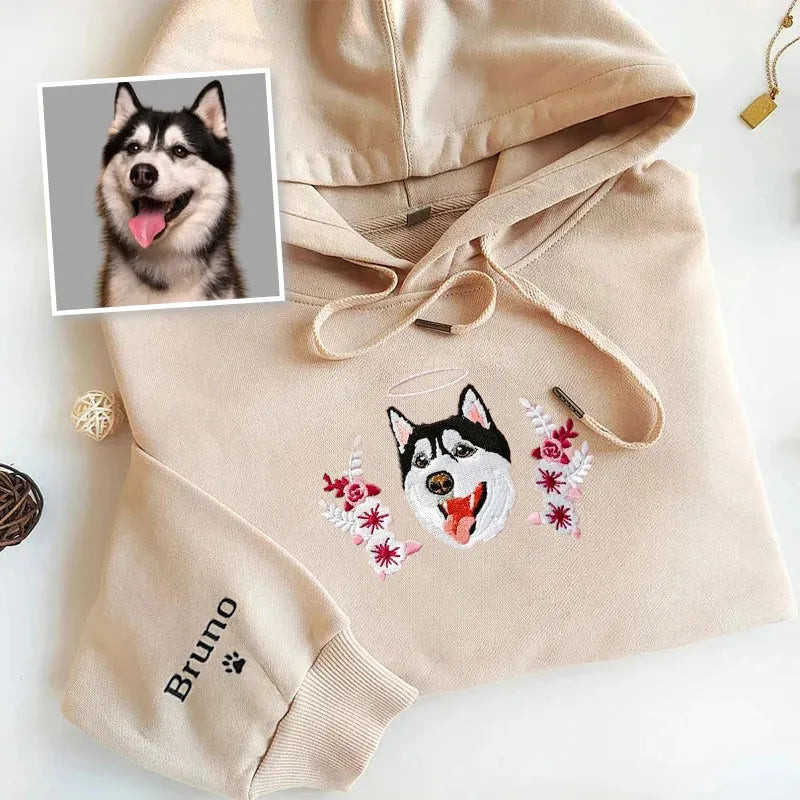 Custom Dog Pet Portrait Embroidered Sweatshirt Hoodie- Colorful Design