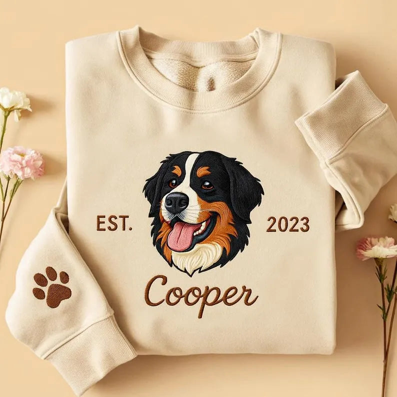 Custom Pet Embroidered Sweatshirt – Personalized Pet Portrait Embroidered Shirt Hoodie- Colorful Design