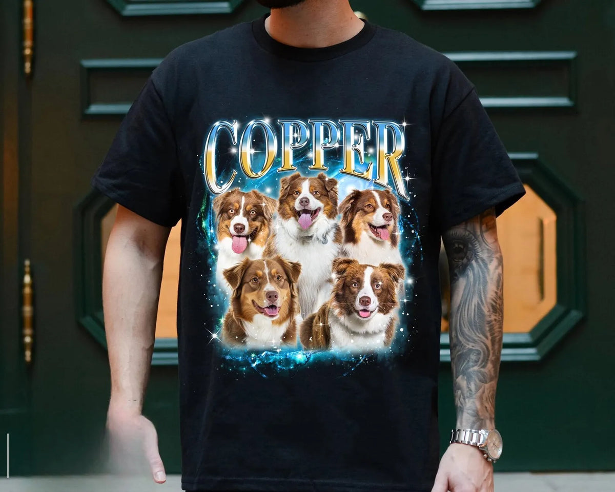 Vintage Dog Dad Rap Tee & Hoodie - Custom Pet Portrait Shirt - Personalized Bootleg Style Father's Day Shirt