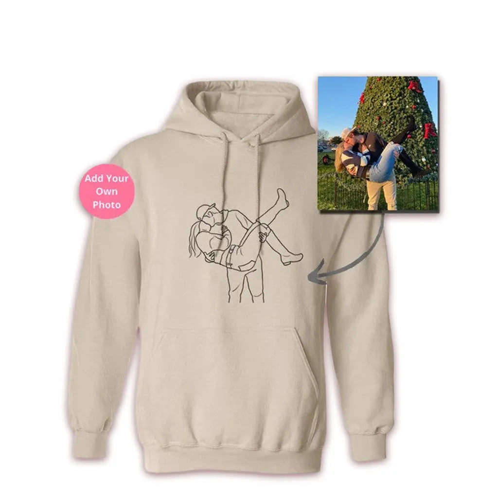 Personalized Photo Line Drawing Embroidered Hoodie