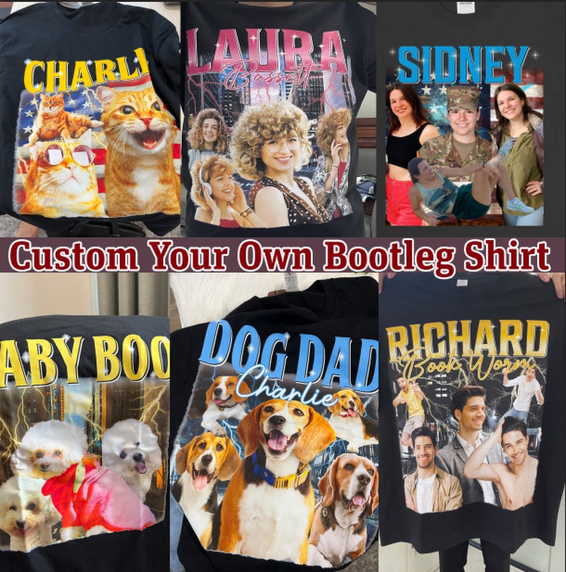 Custom Cat Dog Shirt, Custom Pet Photo Vintage Bootleg T-Shirt Sweatshirt Hoodie