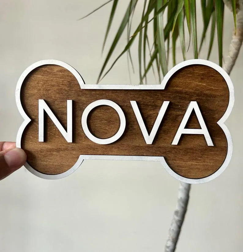 Personalized Dog Name Sign - Custom Dog Bone Tag, Crate, Kennel, and Room Decor for Your Pup