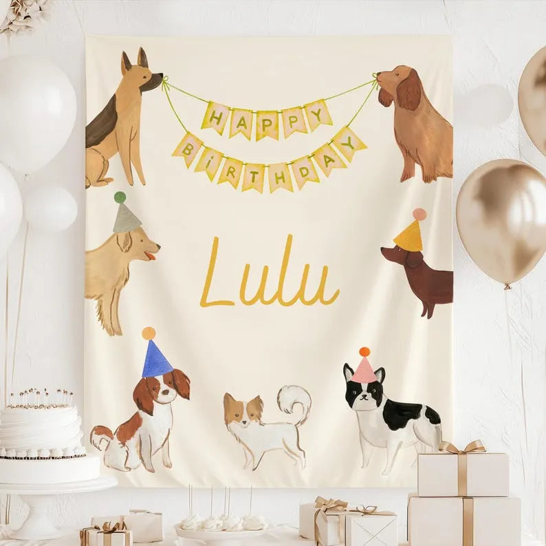 Personalized Dog Name Birthday Sign & Party Banner – Custom Backdrop for Puppy Celebration