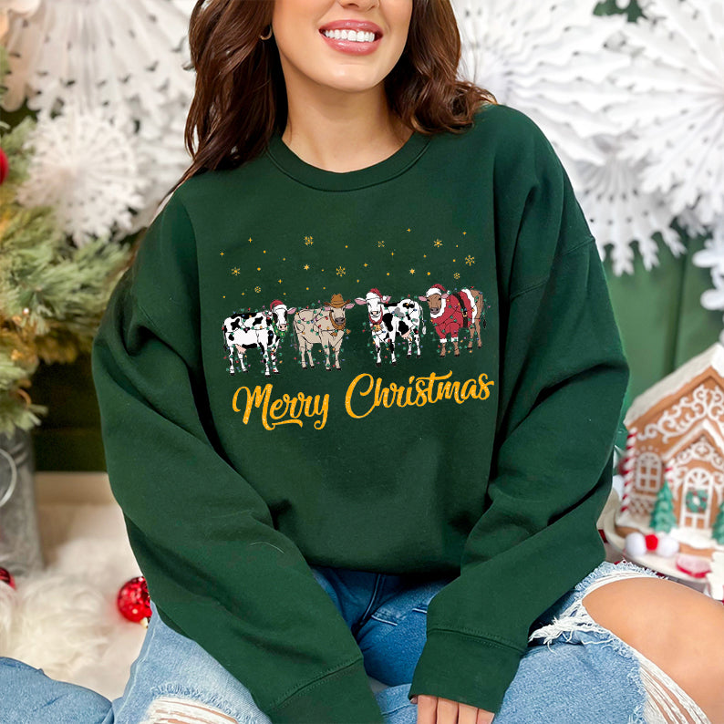 PetFiestas® Mooey Christmas Cow Sweatshirt, Cow Lover Hoodie, Funny Christmas Shirt