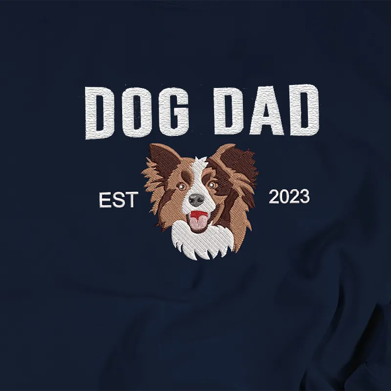 Custom Embroidered Varsity Dog Dad Sweatshirt or Hoodie Portrait from Photo- Varsity Colorful Design