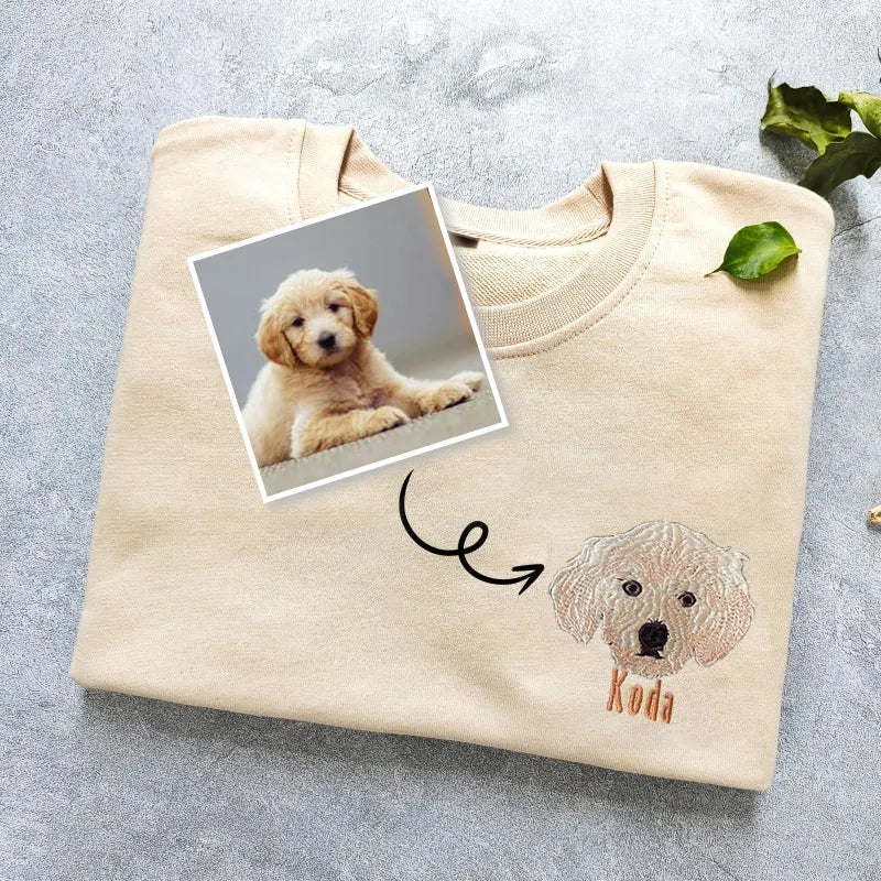 Custom Embroidered Pet Sweatshirt, Personalized with Your Pet’s Photo Embroidery Hoodie- Colorful Design