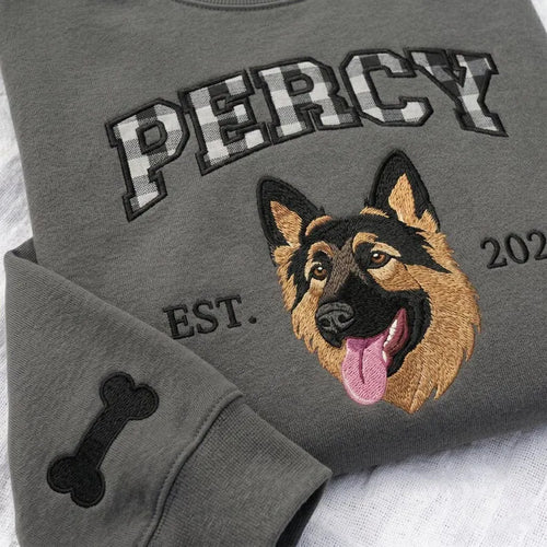 Custom Dog or Cat Portrait Crewneck with Gingham Applique Letters