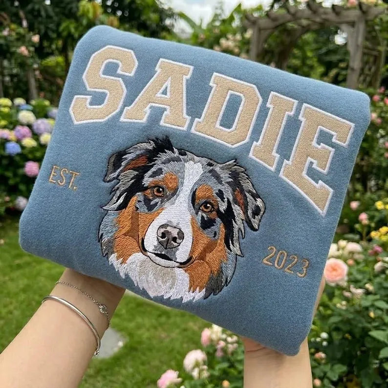 Custom Pet Portrait Embroidered Sweatshirt with Pet Name and Est Year