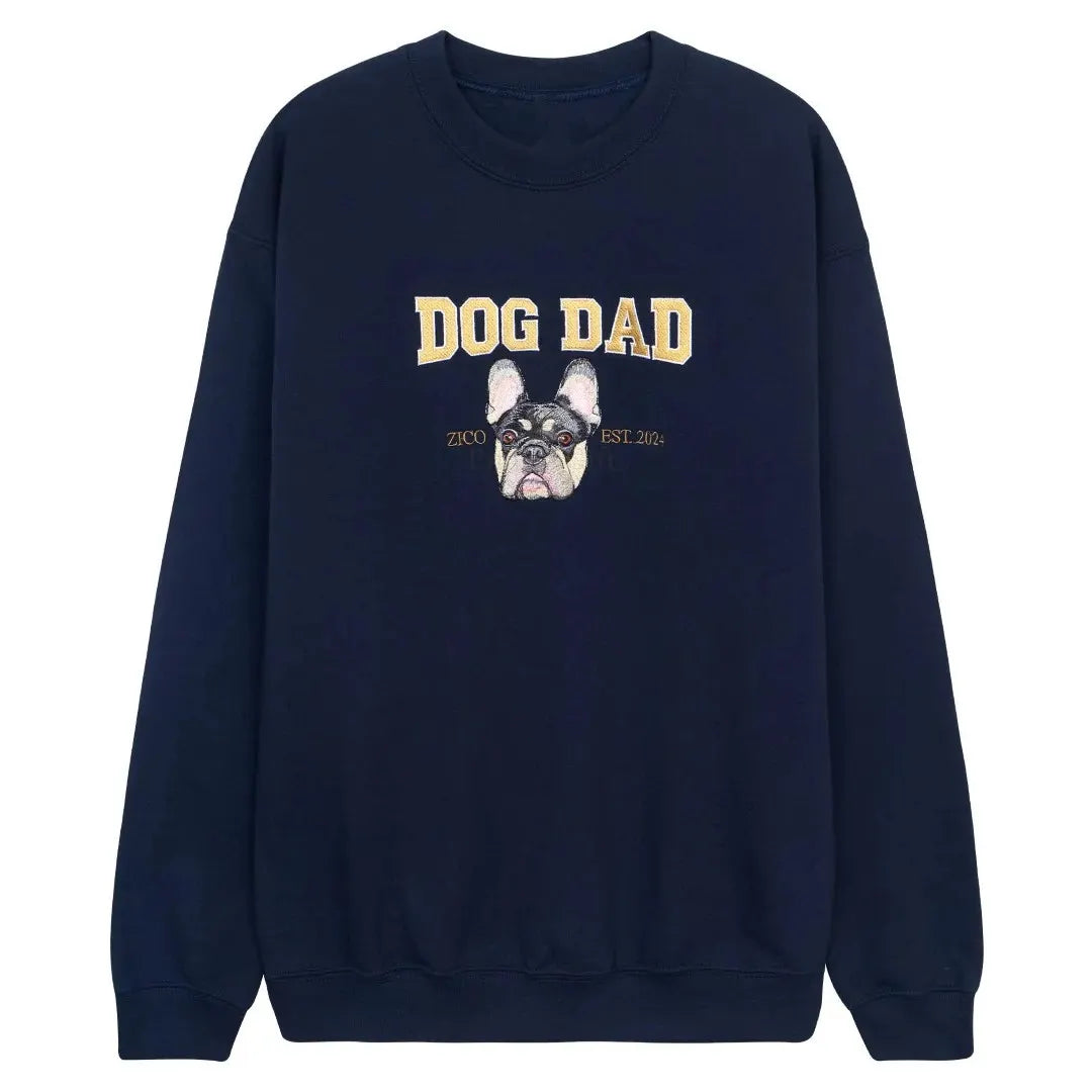 Custom Dog Dad Embroidered Sweatshirt with Pet Portrait, Fathers Day Dog Lover Gift