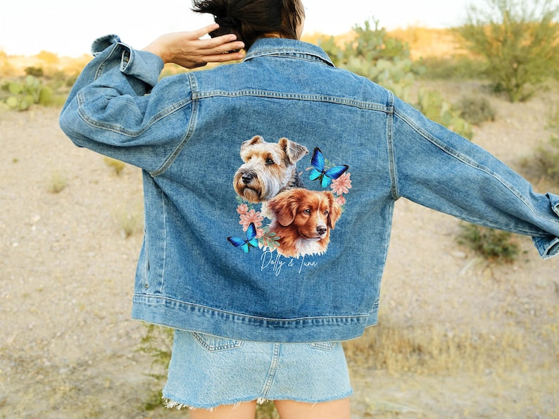 Custom Dog Denim Jacket With Pet Photo and Name Printed, Personalized Jean Jacket 