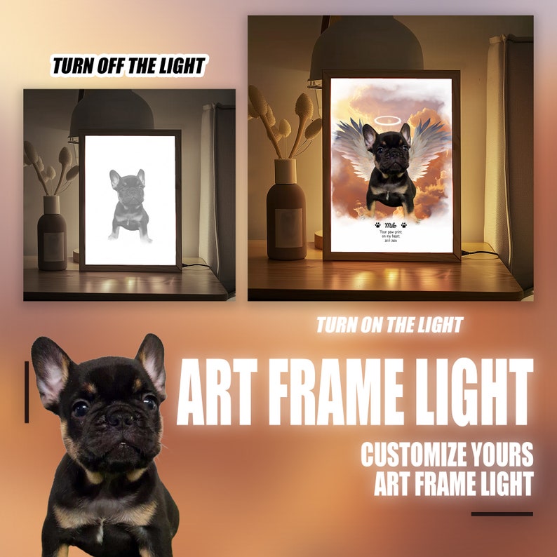 Customizable Dog Portrait Art Frame Light, Personalized Memorial Portrait Light Frame