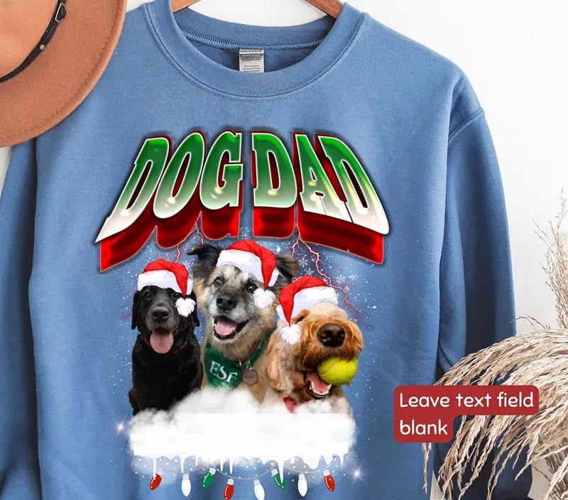 Custom Pet Sweater Using Pet Photo Personalized Bootleg Dog Face Christmas Sweatshirt Hoodie T-shirt