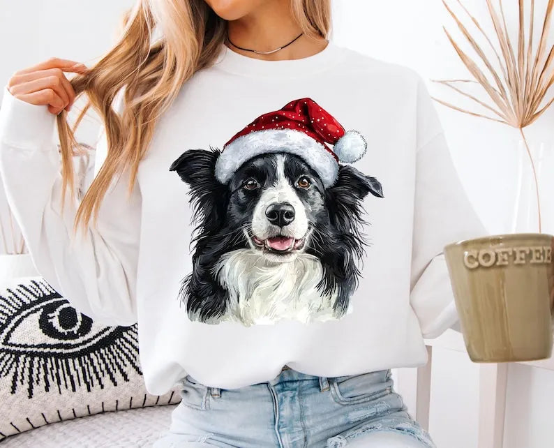 Custom Dog Christmas Shirt with Santa Hat, Pet Santa Hat Christmas Sweatshirt