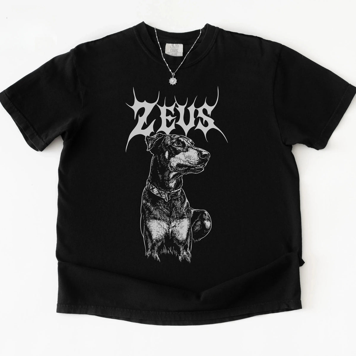 Personalized Pet Portrait Vintage Sketch T-shirt with Gothic Name, Death Metal Dog Portrait Graphic Tee 