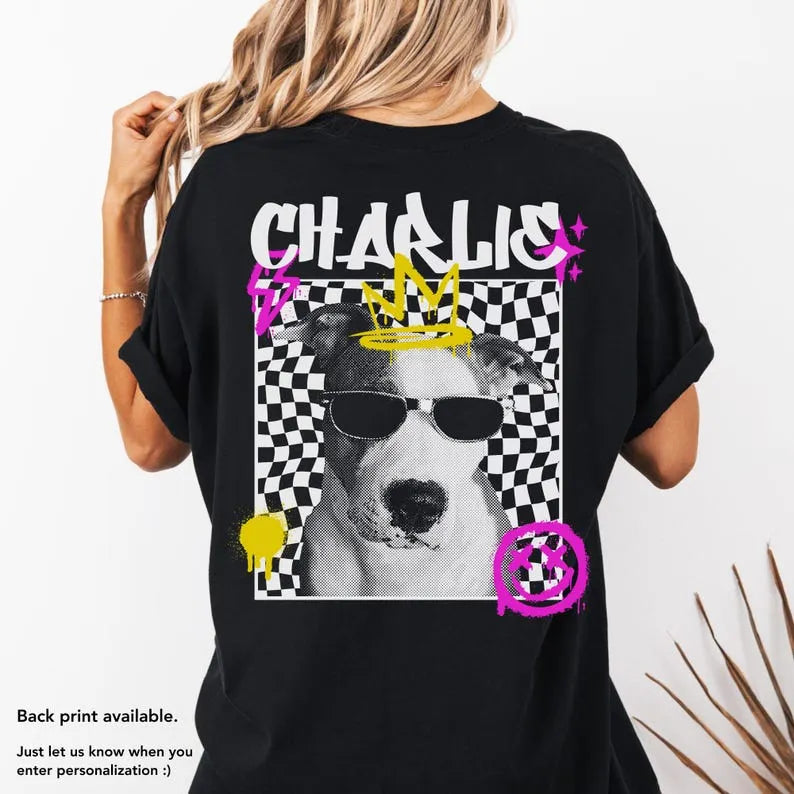 Custom Pet Face Shirt, Personalized Pet Photo and Name Hipster Graffiti 90s Y2k Vintage Tee
