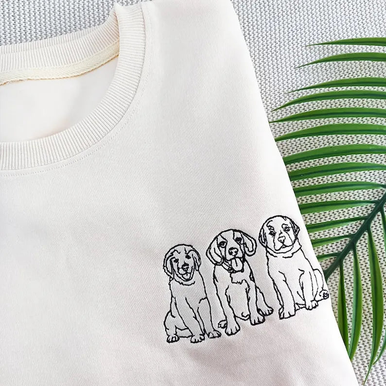 Custom Embroidered Pet Portrait Hoodie/Sweatshirt/T-shirt, Custom Dog Embroidery From Photo- Stylish Outline Style