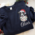 Custom Premium Handcrafted Pet Portrait Sweatshirt, Dog Embroidered Santa Paws Christmas Sweatshirt- Colorful Design