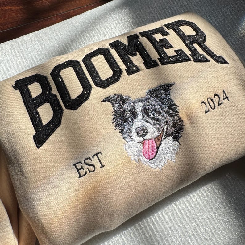 Varsity Custom Pet Embroidered Sweatshirt Glitter Embroidered Dog Sweatshirt Hoodie T-shirt