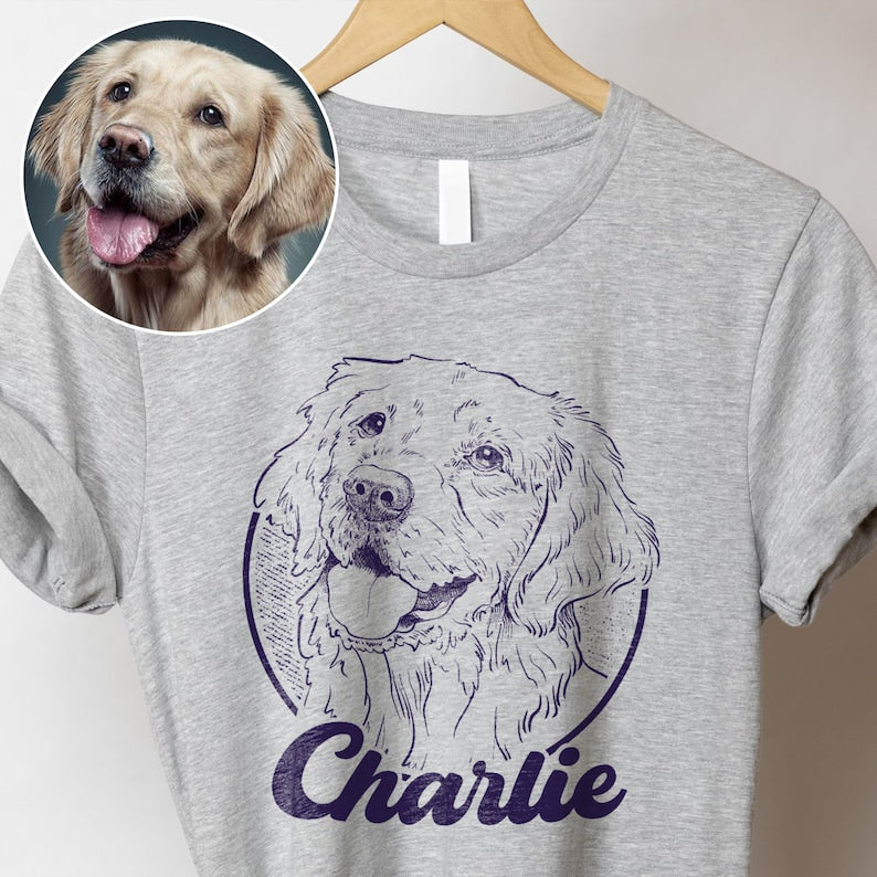 Personalized Dog Hand-drawing Shirt, Custom Dog Photo T-Shirt Sweatshirt Hoodie