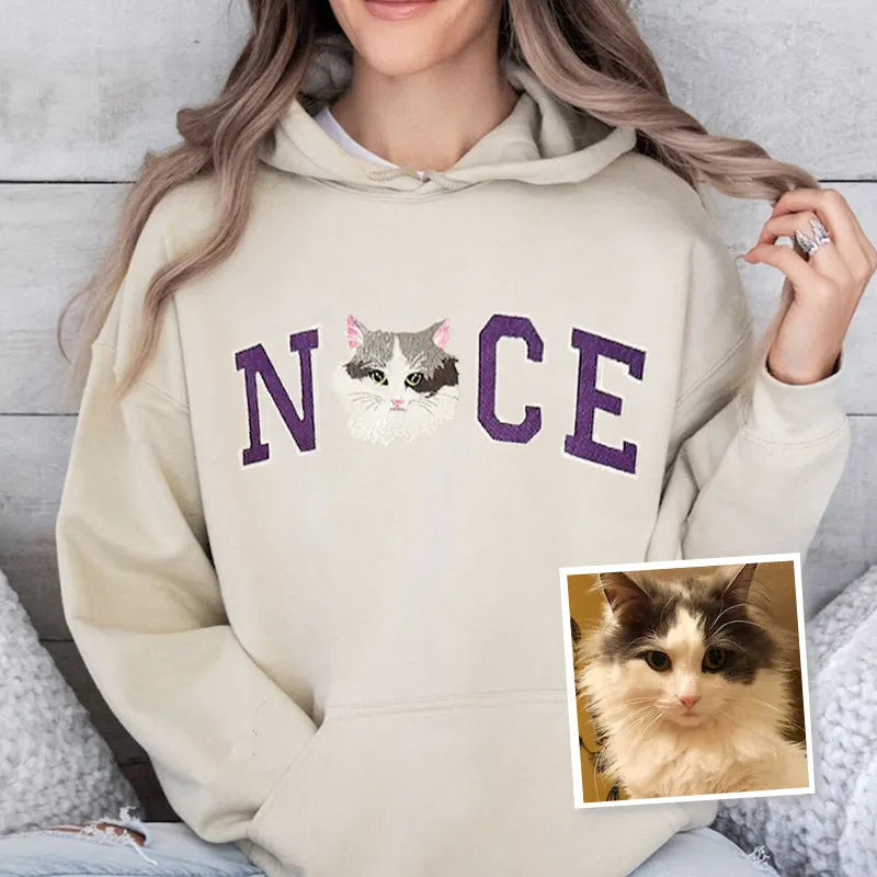 Custom Pet Portrait Pet Name Embroidered Unisex Crew Neck, Hoodie, Unisex T-shirt, Pet Lover Gift- Colorful Design