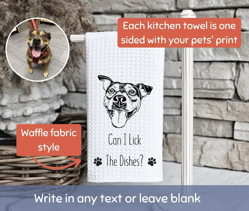Personalized Pet Kitchen Towel - Custom Dog & Cat Tea Towels with Photo and Name for Home or Party