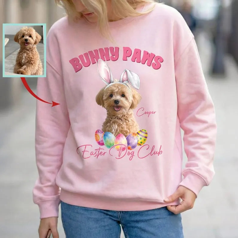 Personalized Easter Dog Club Sweatshirt, Custom Dog Photo And Name Crewneck Tee