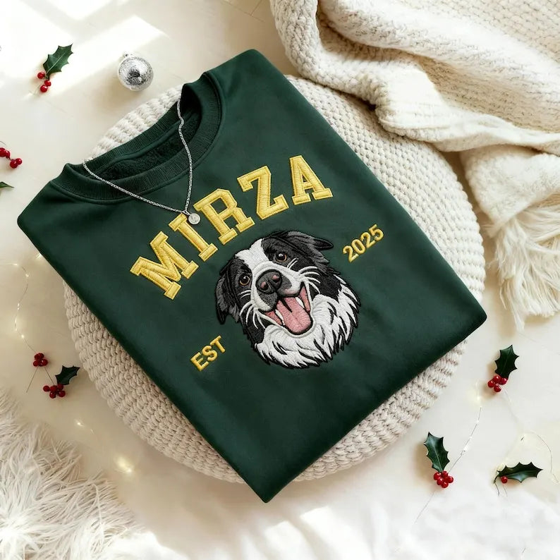 Custom Dog Face Embroidered Sweatshirt From Photo, Pet Embroidered Sweatshirt