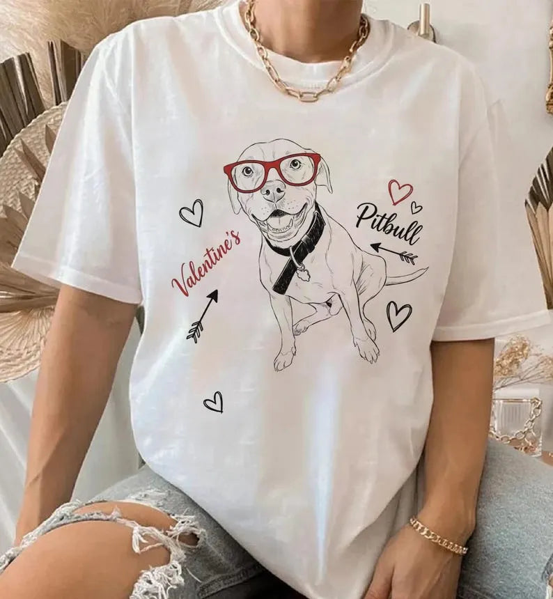 Custom Valentine Pet Shirt with Square Glasses – Personalized Dog & Cat Tee Gift