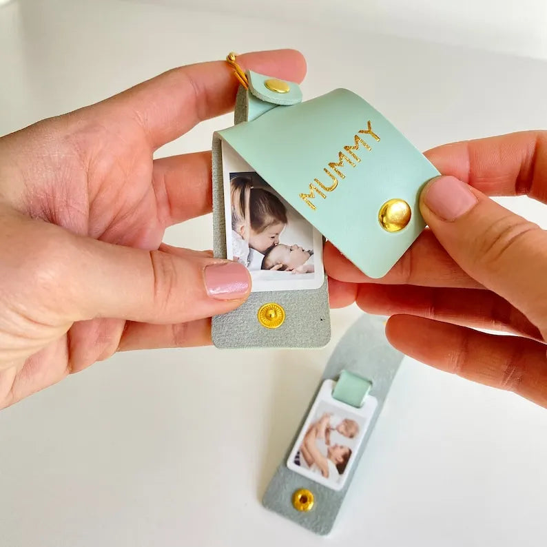Personalized Mummy Photo Keyring, Leather Custom Photo and Nickname Keychain, Mother's Day Gift