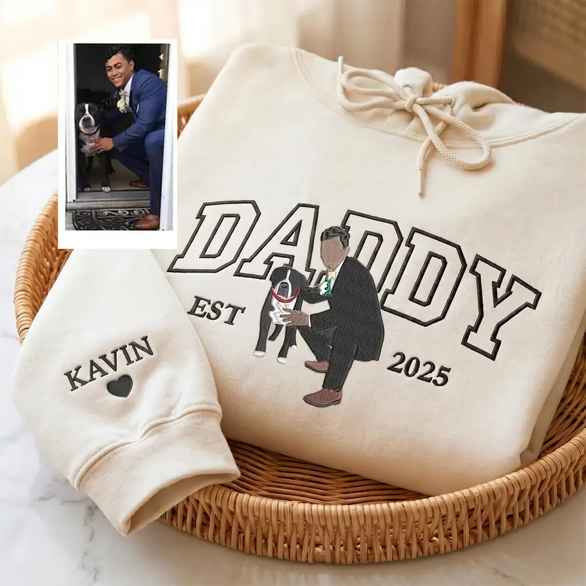 Custom Dog Mom/ Dog Dad Embroidered Sweatshirt with Pet Portrait