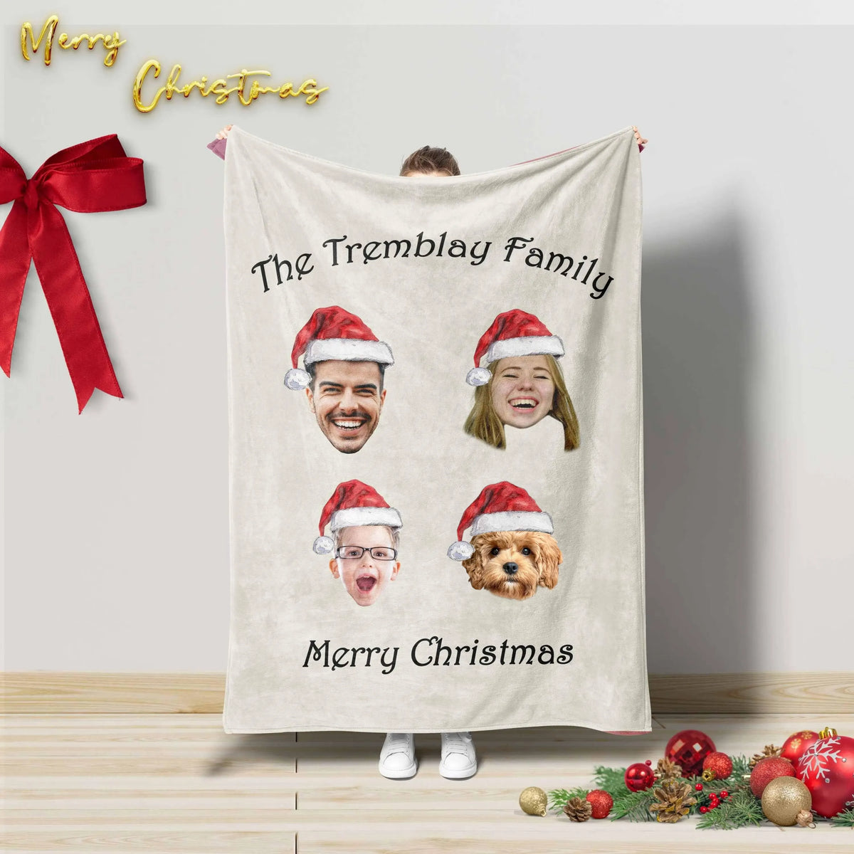 Personalized Christmas Family Blanket:Holiday Photo Throw Blanket