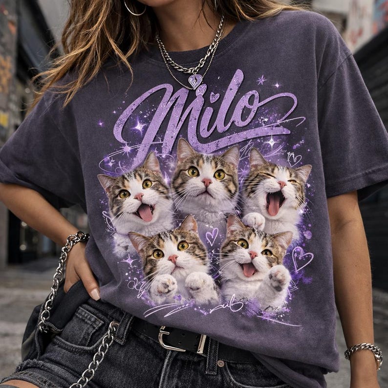 Vintage 90s Bootleg Pet Rap Tee, Custom Retro Cat Bootleg Style Tee
