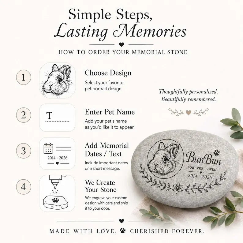 Custom Pet Portrait Grave Marker, Rabbit Dog Cat Remembrance Garden Stone, Pet Memorial Stone
