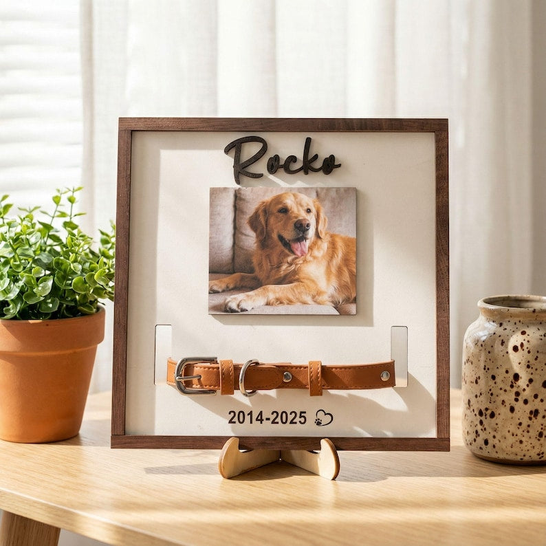 Custom Memorial Pet Collar Sign, Dog Memorial Wood Frame With Collar Holder, Dog Sympathy Gift
