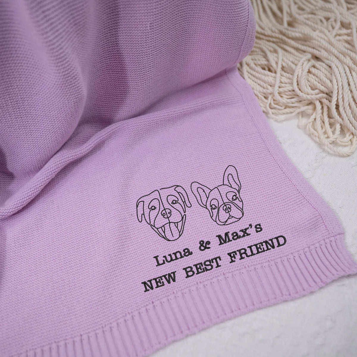 Custom Dog Line Art Embroidered Baby Knit Blanket