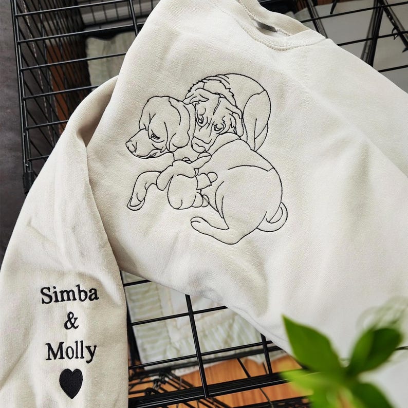 Custom Dog Portrait Embroidered Sweatshirt From Your Photo, Pet Outline T-shirt Hoodie- Stylish Outline Style