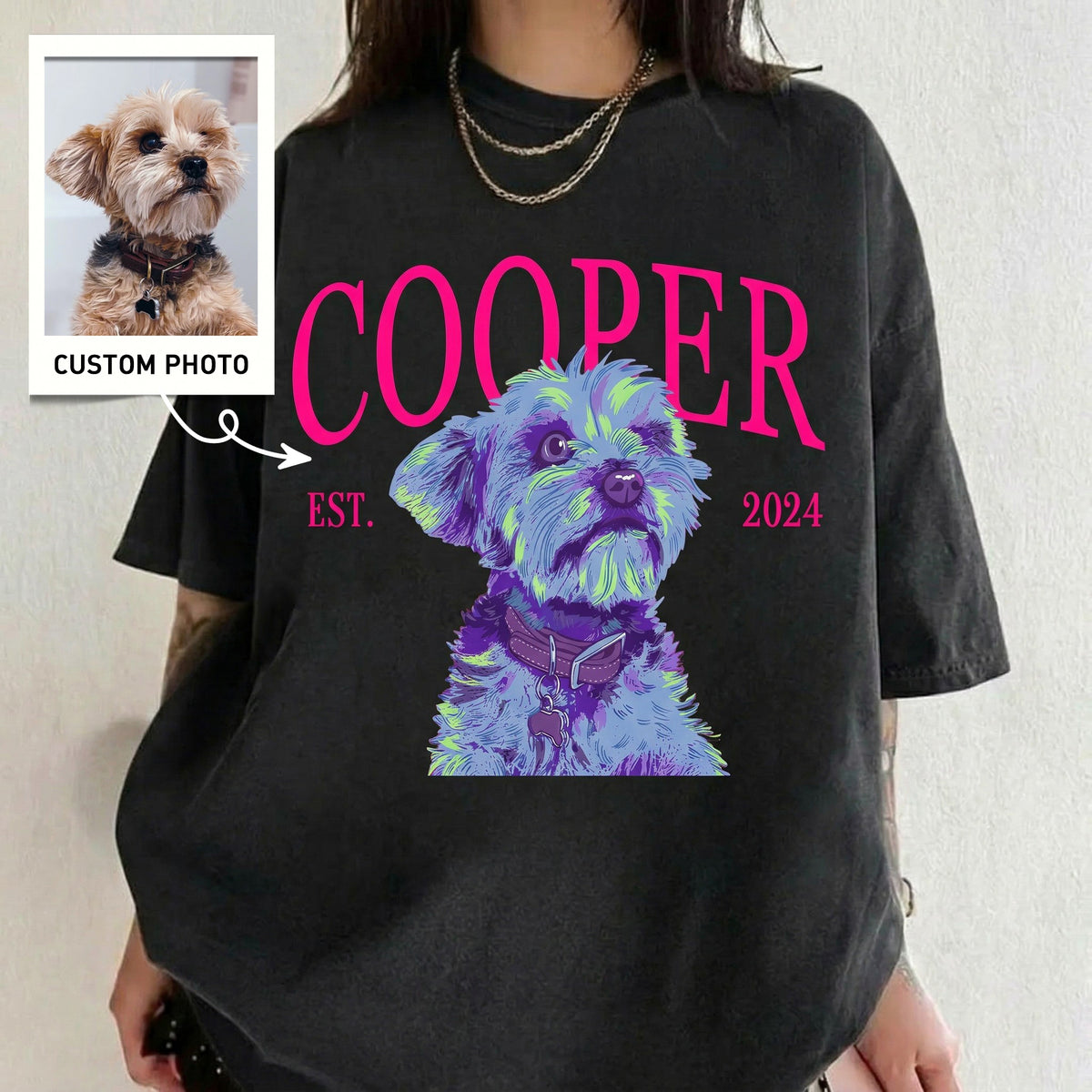 Custom Dog Photo And Name Tee, Pop Art Style, Retro Bootleg Pet Tee