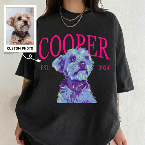 Custom Dog Photo And Name Tee, Pop Art Style, Retro Bootleg Pet Tee
