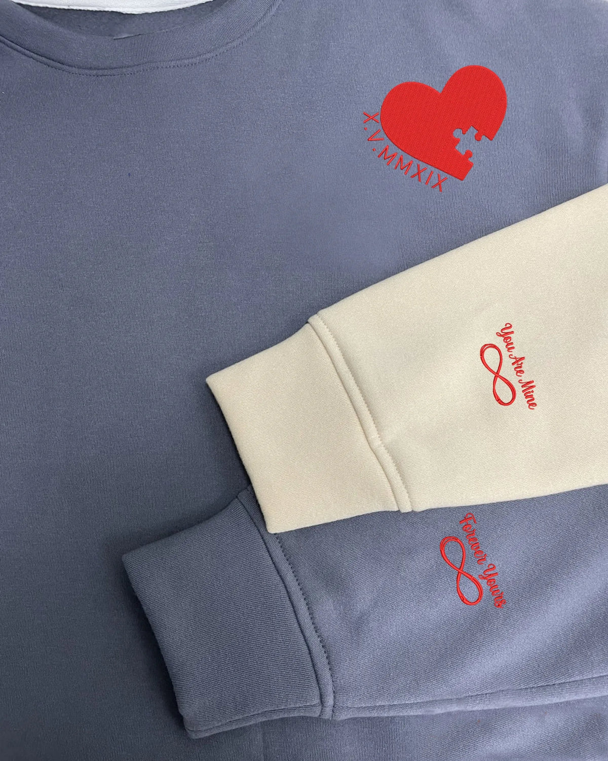 Personalized Heart And Puzzle Couple Embroidered Sweatshirt