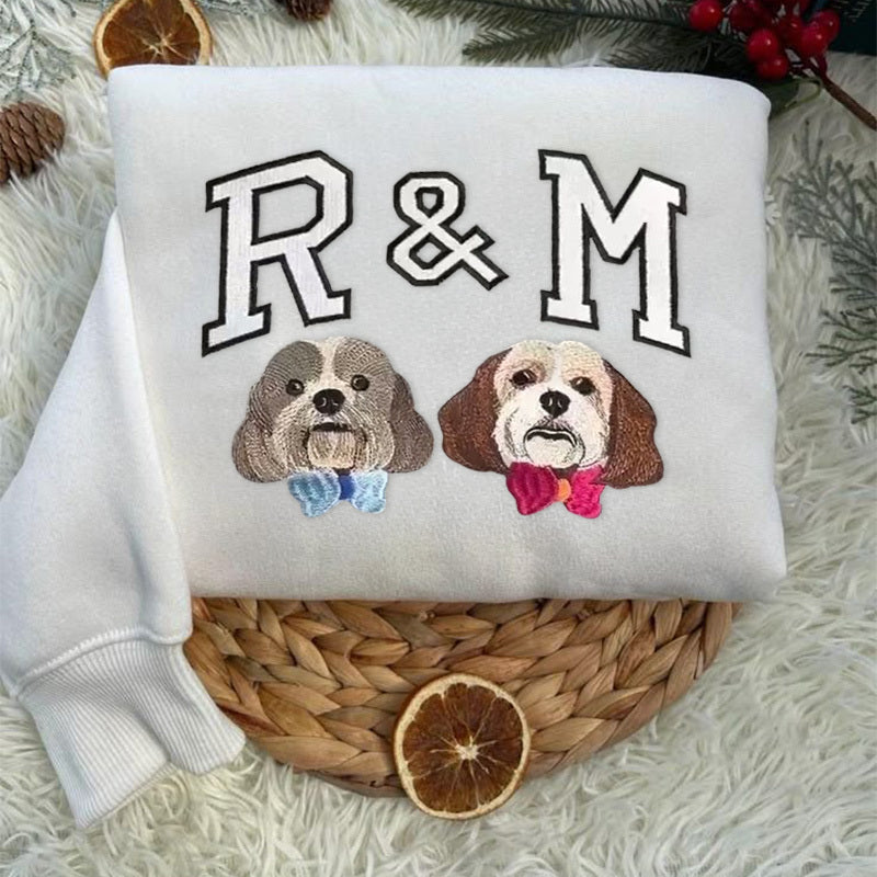Custom Pet Photo Embroidered Dog Initials Hoodie Perfect Gift For Pet Owners- Varsity Colorful Design
