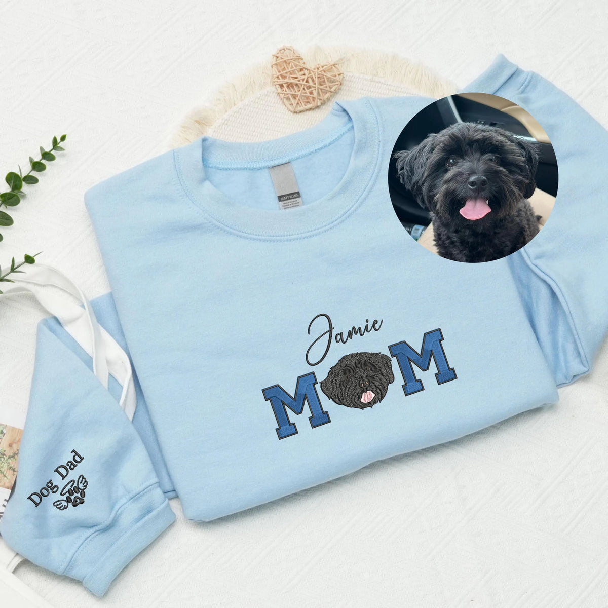 Dog Mom Sweatshirt with Pet Face & Name, Custom Pet Embroidered T-Shirt Sweatshirt Hoodie- Colorful Design