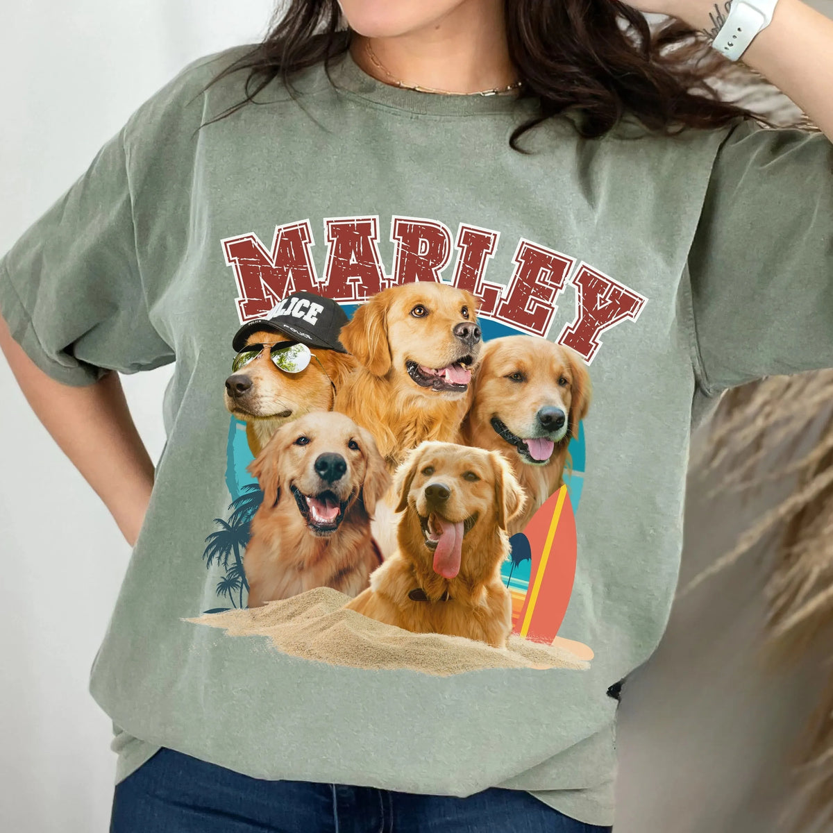 Custom Dog Photo Retro Shirt, Personalized Pet Photo 90s Y2k Vintage Tee for Summer