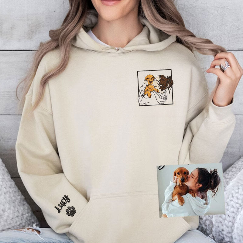 Personalized Dog Hoodie with Portrait from Photo, Embroidered Pet's Photo Sweatshirt- Colorful Design