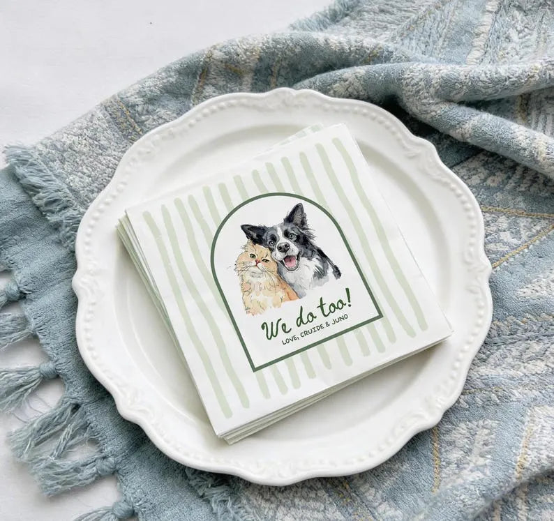 Custom Pet Wedding Napkins, Dog Cat Cocktail Wedding Cheers Cocktail Napkins
