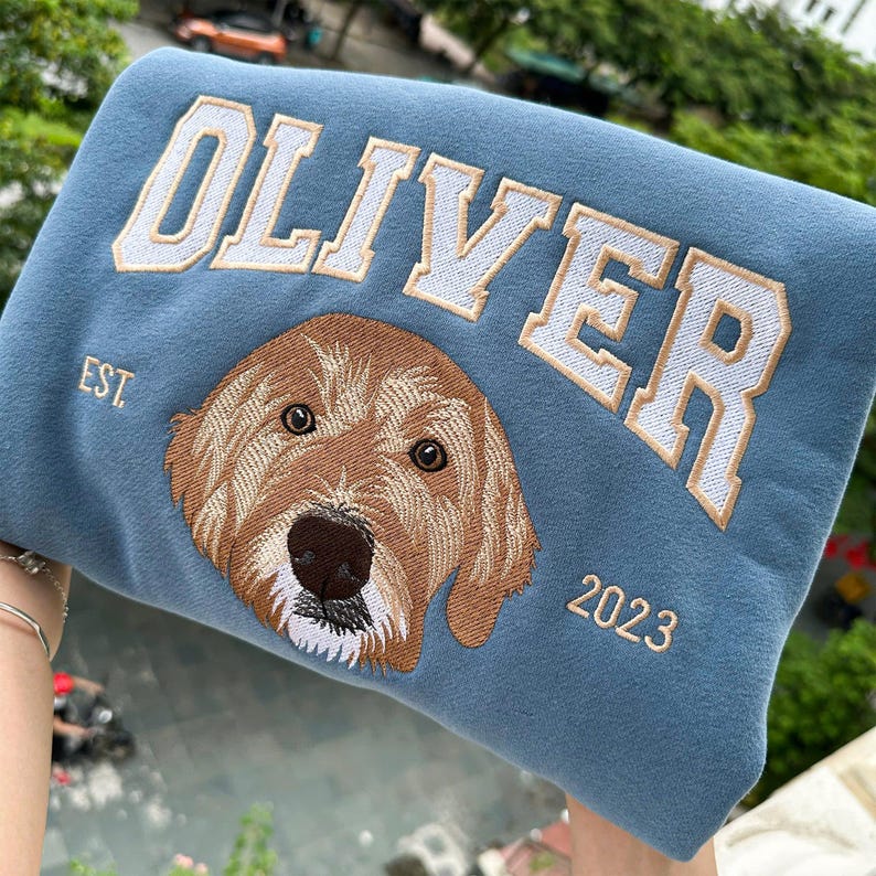Custom Pet Portrait Embroidered Sweatshirt with Pet Name and Est Year