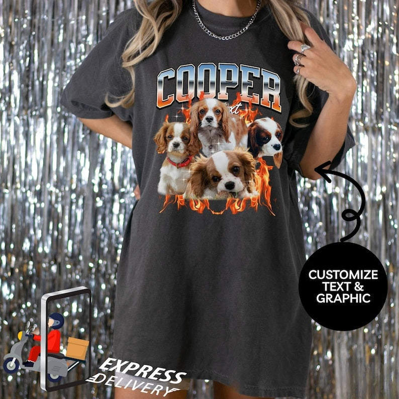 Custom Vintage Bootleg Pet Shirt, Pet Photo + Name,  Personalized Dog Owner Gift, 90's Cat Shirt